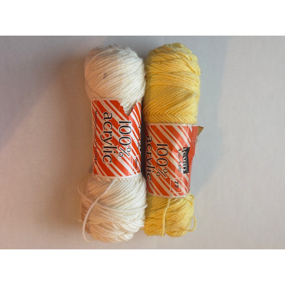Vintage Montgomery Ward Acrylic Yarn 4 Ply Weight Ecru Yellow 4oz 2 Skeins
